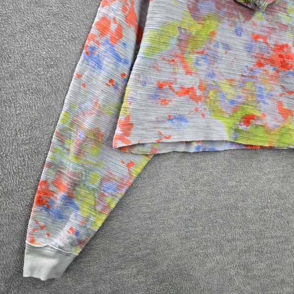 Free People Women Sweatshirt Small Blue Cropped Thinkin About You Tie Dye Orange - Picture 8 of 10